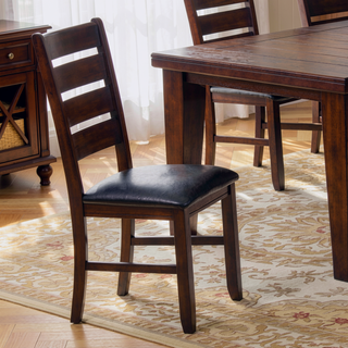 Sunvega Black PU Leather Upholstered Dining Chairs with Cherry Finish Wooden Frame