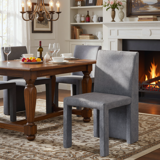 Sunvega Modern Gray Velvet Upholstered Dining Side Chairs with Solid Back Set of 2