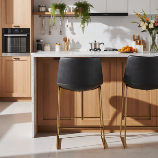 Sunvega Gold Metal and Faux Leather Duke Contemporary Counter Stool Set of 2