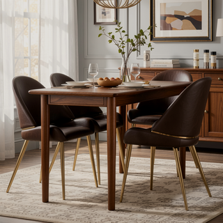 Sunvega Modern PU Leather Dining Chair with Metal Legs in Beige Set of 2