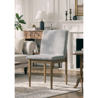 Sunvega Mid-Century Modern Natural Tone Frame Light Gray Fabric Upholstered Side Chairs