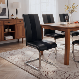 Sunvega Black Fabric Dining Chairs with Padded Seating and C-Style Metal Legs