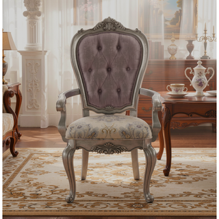Sunvega Tufted Side Chairs with Antique Platinum Finish and Scrollwork (Set of 2)