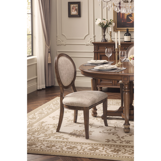 Sunvega Transitional Rustic Oak and Beige Side Chairs Set with Padded Fabric Seats
