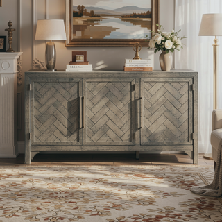 Sunvega MDF and Pine Veneer Sideboard Cabinet with Adjustable Shelves for Living Rooms