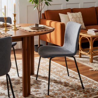 Sunvega Modern Light Gray Fabric and Metal Dining Room Chairs Set of 2