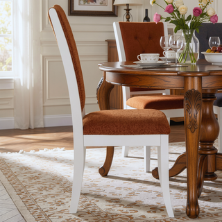 Sunvega Pearl White Upholstered Dining Side Chairs with Grey Cushions Set of 2