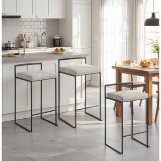 Sunvega Contemporary Stackable Counter Stool with Light Grey Cowboy Fabric Cushion