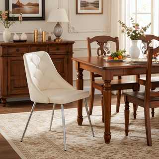 Sunvega Contemporary Faux Leather Dining Chair with Button Tufted Backrest and Metal Legs Set of 2