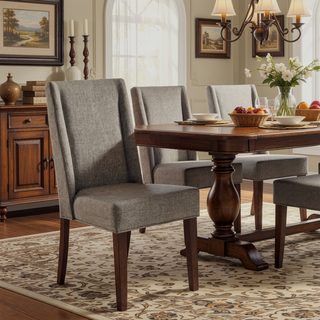 Sunvega Dark Brown Finish Wood Frame Dining Chairs Set of 2 with Gray Fabric