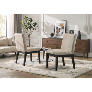 Sunvega Set of 2 Beige Contemporary Fabric Dining Chairs with Cushioned Seat