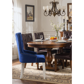 Sunvega Blue Velvet Dining Chair with Tufted Back and Platinum Wooden Legs