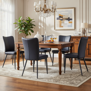 Sunvega Modern Black PU Dining Chairs Set of Four with Ergonomic Backrest Design