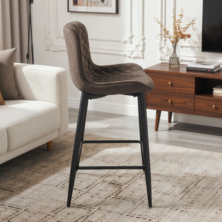 Sunvega Modern Brown Velvet Upholstered Counter Height Chairs with Quilted Stitching
