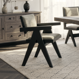 Sunvega Contemporary Black Dining Chairs with Light Gray Upholstered Padded Seat Cushions