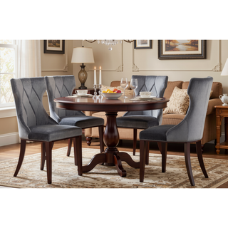 Sunvega Set of 2 Gray Traditional Dining Chairs with Luxurious Velvet Upholstery