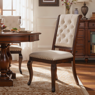 Sunvega Cream and Antique Java Upholstered Dining Chair with Tufted Back