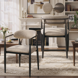 Sunvega Beige and Black Armchair with Open Back and Straight Leg Design