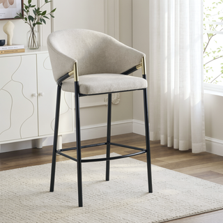 Sunvega Glossy Black and Beige Sloped Arm Counter Height Stools with Gold Accents