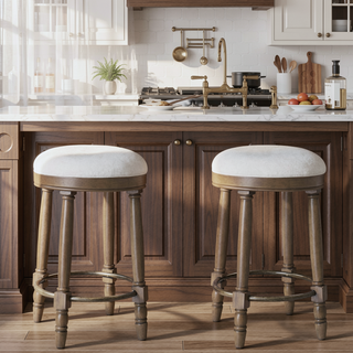 Sunvega 360 Degree Swivel Wooden Bar Stool with Upholstered Seat for Dining and Living Room