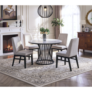 Sunvega Modern Upholstered Side Chairs with Light Gray Textured Fabric and Black Finish