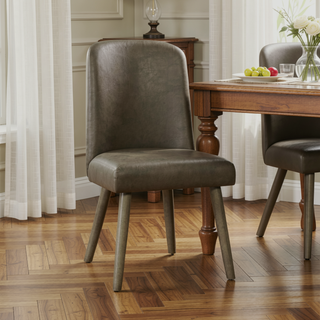Sunvega Gray Synthetic Leather and Oak Finish Side Chair Set of 2