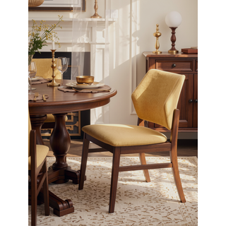 Sunvega Yellow Fabric and Walnut Finish Wooden Side Chair with Padded Seat