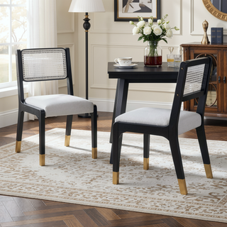 Sunvega Modern Farmhouse PU Dining Chairs with Thick Padded Seat and Solid Wood Legs