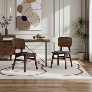Sunvega Mid-Century Modern Side Chairs with Walnut Finish and Padded Fabric Seat