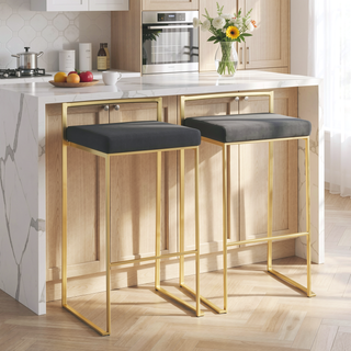 Sunvega Gold and Black Velvet Fully Welded Stackable Padded Barstool Set of 2