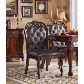 Sunvega Traditional Walnut Solid Wood Dining Chairs with Dark Brown Leatherette Seats