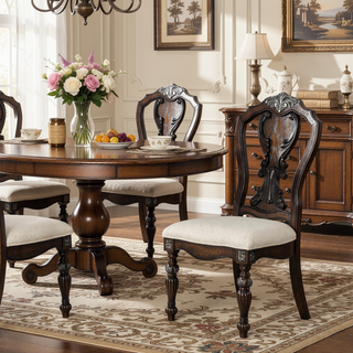 Sunvega Traditional Dark Brown Solid Wood Side Chair with Ornate Corbels