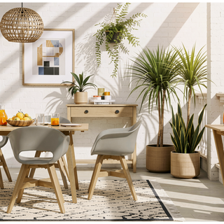 Sunvega Outdoor Dining Chairs with Acacia Wood Legs and Taupe Plastic Seat Set of 2