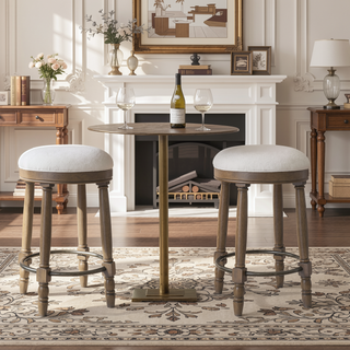 Sunvega 360 Degree Swivel Wooden Bar Stool with Upholstered Seat for Dining and Living Room