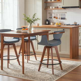 Sunvega Mid-Century Modern Counter Stool with Walnut Bamboo Frame and Grey Faux Leather