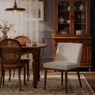 Sunvega Italian Mid-Century Inspired White Fabric Dining Chair Set of 2