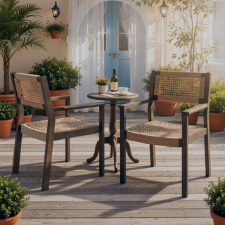 Sunvega Teak and Light Brown Rope Braided Dining Chair Set of 2