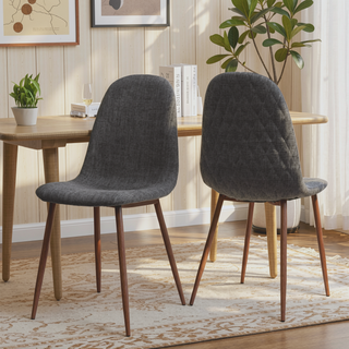 Sunvega Modern Muted Blue Upholstered Dining Chair with Walnut Finished Metal Legs Set of 2