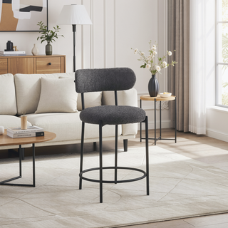 Sunvega Modern Boucle Upholstered Counter Stools with Footrest and Curved Back Set of 2