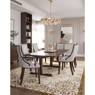 Sunvega Traditional Dining Armchair in Light Gray Faux Leather and Velvet Upholstery