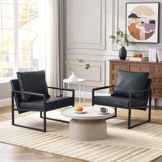 Sunvega Modern Minimalist PU Leather and Metal Frame Sofa Chair for Living Room