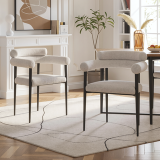 Sunvega Mid-Century Modern Dining Chairs with Boucle Backrest and Brushed Bronze Legs