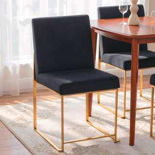 Sunvega Gold and Black Velvet Upholstered High Back Dining Chairs Set of 2