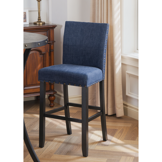Sunvega Blue Linen and Cotton Fabric Bar Stools with Nailhead Trim Set of 2