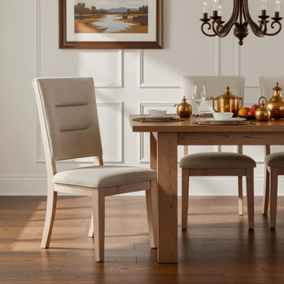 Sunvega Rustic Light Oak Finish Ladderback Wooden Dining Chairs with Beige Upholstered Seat