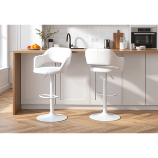 Sunvega Adjustable Swivel Bar Stool with White Metal Base and Leather Look Fabric