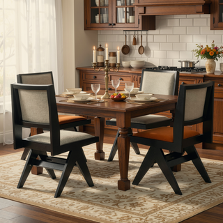 Sunvega Farmhouse Style Upholstered Side Chair Set of 2 with Black Wood Frame
