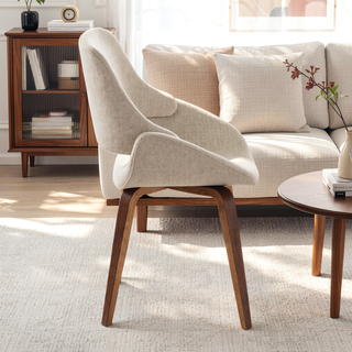 Sunvega Mid-Century Modern Dining Accent Chair in Walnut Cream Fabric Set of 2