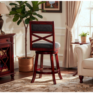 Sunvega 30 Inch Bar Height Swivel Stool with X Back Design and Charcoal Fabric Seat