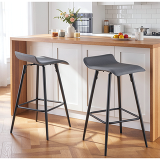 Sunvega Contemporary Fixed Height Counter Stool in Black Steel and Grey Faux Leather